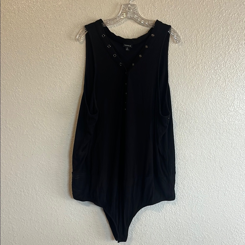 TORRID Black Sleeveless Bodysuit Snap Up Bodice Ribbed Top